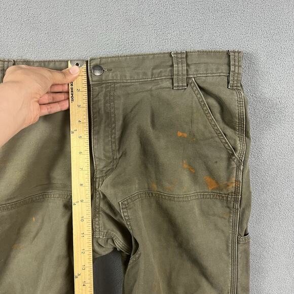 Carhartt Pants Mens 36X28 Moss Green Carpenter Double Knee Distressed Workwear - Picture 9 of 11
